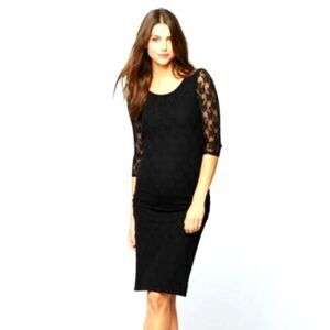 ISABELLA OLIVER FOR A PEA IN A POD Black All Over Lace Midi Maternity Dr…